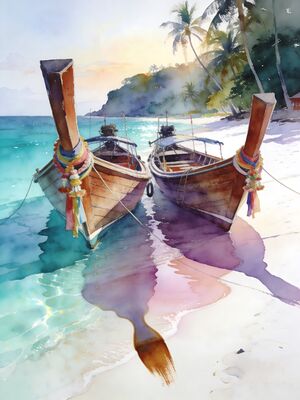 Koh Lipe Sunrise Beach Crystal Waters Watercolor Canvas Print