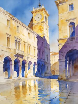 Bay of Kotor at Dusk from Above Watercolor Canvas Print
