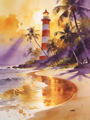 Kovalam Fishing Boats at Dawn Watercolor Canvas Print