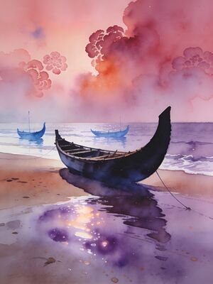 Kovalam Coconut Palm Crescent Beach Watercolor Canvas Print