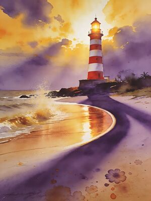 Kovalam Cliff Top Sunset Watercolor Canvas Print