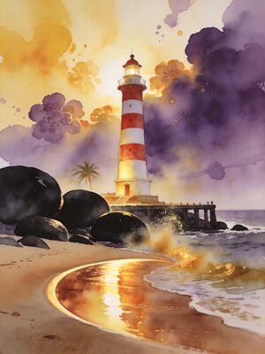 Kovalam Samudra Beach Rocks Watercolor Canvas Print