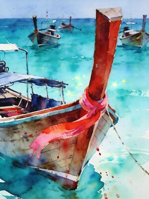 Krabi Railay Beach with Limestone Cliffs Watercolor Canvas Print