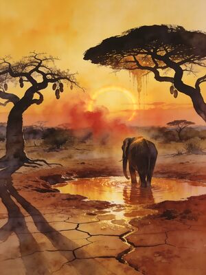Kruger National Park Big Five at Waterhole Watercolor Canvas Print
