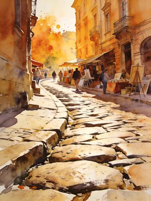 Kyiv Andriyivskyy Descent Historic Lane Watercolor Canvas Print