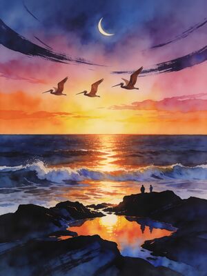 La Jolla Sunset Shore Watercolor Canvas Print