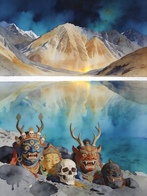 Ladakh Pangong Lake Blue Watercolor Canvas Print