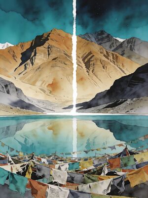 Ladakh Leh Palace Old Town Watercolor Canvas Print