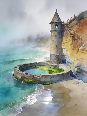 Laguna Beach Victoria Beach Pirate Tower Morning Watercolor Canvas Print