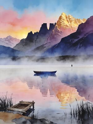 Lake Annecy Boat Scene Watercolor Canvas Print