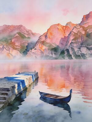 Lake Garda Boat Scene Watercolor Canvas Print