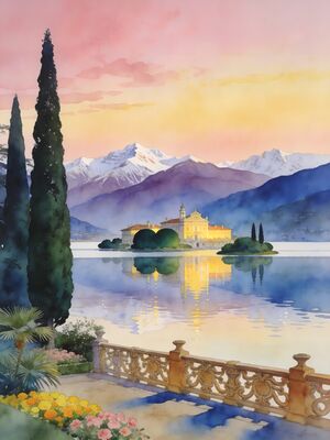 Lake Maggiore Boat Scene Watercolor Canvas Print