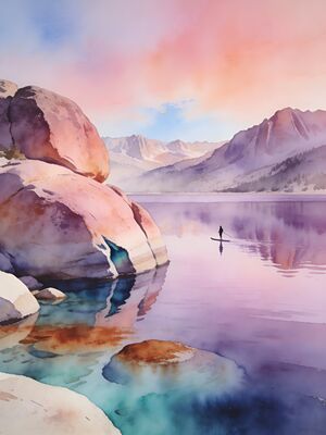 Emerald Bay and Fannette Island Watercolor Canvas Print