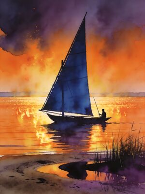 Lake Victoria Fishing Dhow at Sunset Watercolor Canvas Print