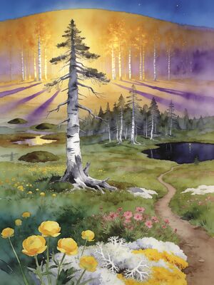Lapland Summit Panorama Watercolor Canvas Print