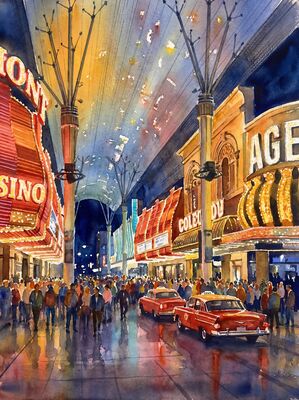 Las Vegas Fremont Street Vintage Casino District Watercolor Canvas Print