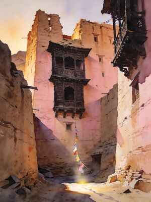 Leh Shanti Stupa View Watercolor Canvas Print
