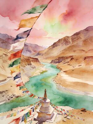 Leh Old Market Lane Watercolor Canvas Print