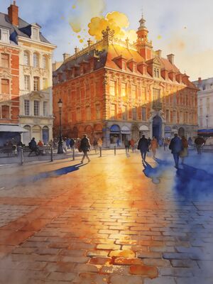 Lille Grand Place Baroque Facades Watercolor Canvas Print