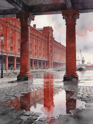 Liverpool Historic Quarter Cobblestone Walk Watercolor Canvas Print