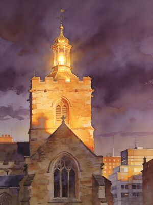 Liverpool Historic Church Plaza Watercolor Canvas Print