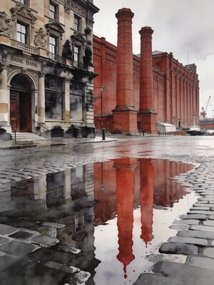 Liverpool Town Market Morning Watercolor Canvas Print