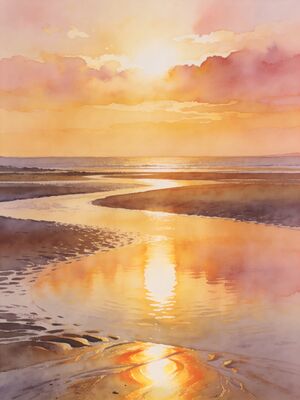 Llandudno Sunset Shore Watercolor Canvas Print