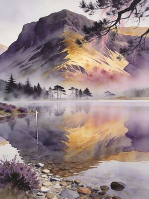 Loch Lomond Reflection View Watercolor Canvas Print