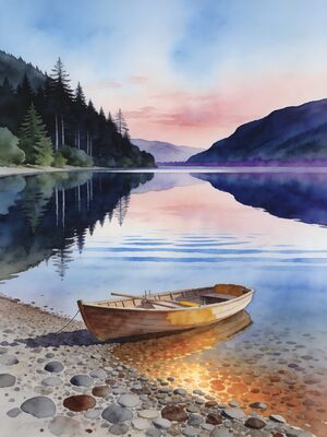 Loch Ness Mirror Reflection Watercolor Canvas Print