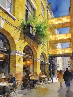 London Borough Market Misty Morning Watercolor Canvas Print