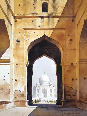 Lucknow Chowk Old Bazaar Watercolor Canvas Print