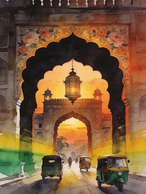 Lucknow Residency Ruins Garden Watercolor Canvas Print