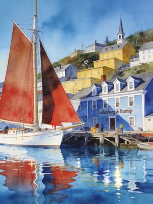 Waterfront Colorful Buildings Watercolor Canvas Print
