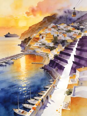 Madeira Harbor View Watercolor Canvas Print
