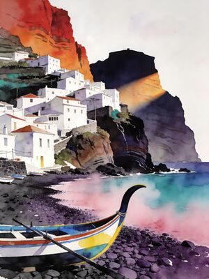 Madeira Sunset Coast Watercolor Canvas Print