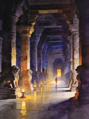 Madurai Flower Market Temple Entrance Watercolor Canvas Print