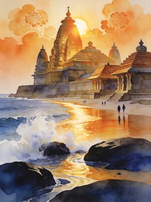 Mahabalipuram Pancha Rathas Monoliths Watercolor Canvas Print