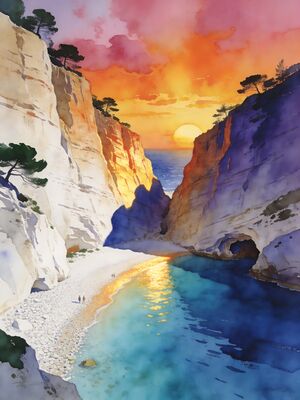 Makarska Nugal Beach at Sunset Watercolor Canvas Print