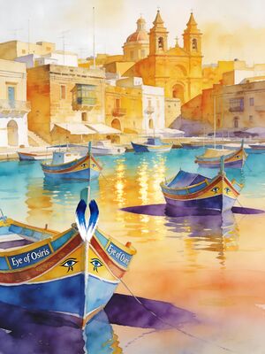 Malta Harbor View Watercolor Canvas Print