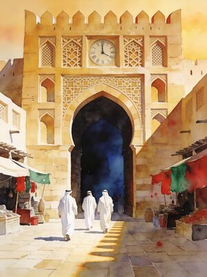 Manama Bahrain World Trade Center Towers at Sunset Watercolor Canvas Print