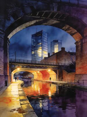 Manchester Castlefield Canal Victorian Bridges Watercolor Canvas Print