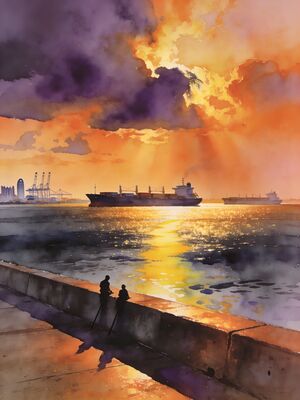 Manila Bay Sunset with City Skyline Watercolor Canvas Print