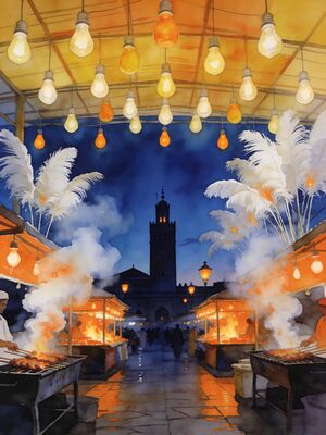 Marrakech Medina Souk Lane Watercolor Canvas Print