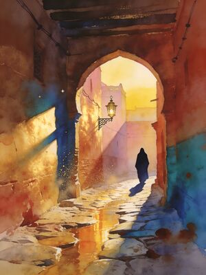 Marrakech Souks Copper Lantern Market Watercolor Canvas Print