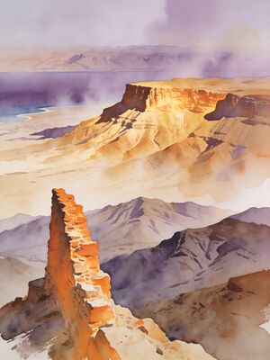 Masada Fortress Above Dead Sea at Dawn Watercolor Canvas Print