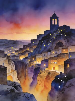 Matera Old Town Lane Watercolor Canvas Print