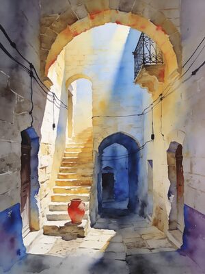 Matera Cathedral Square Watercolor Canvas Print