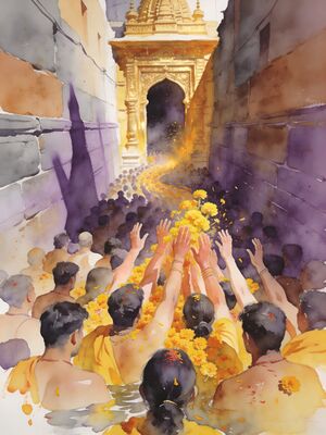 Mathura-Vrindavan Krishna Janmabhoomi Temple Watercolor Canvas Print