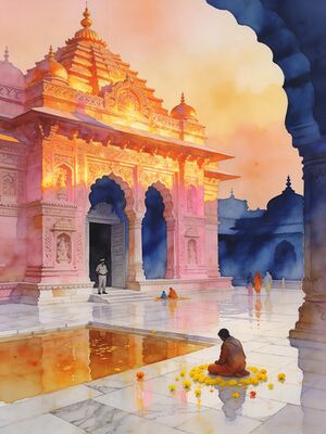 Mathura-Vrindavan Holi Colors Vrindavan Watercolor Canvas Print