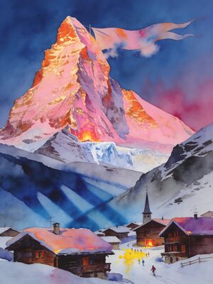 Matterhorn Zermatt View Watercolor Canvas Print
